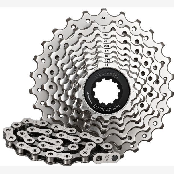  9 speed � 11-34T - SRAM PG-950 kassette + k�de
